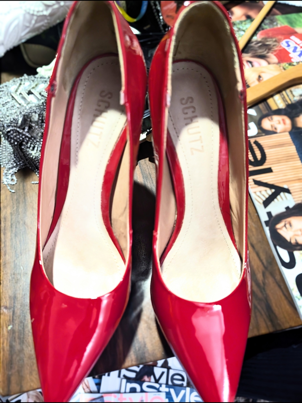 Women's Red Patent Platform Stiletto Pumps - Picture 3 of 6